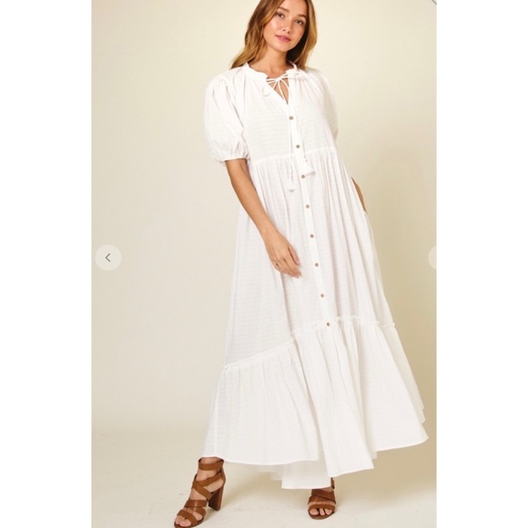 Boho Chic Fabiene Puff Sleeve Button Down Maxi Dress - Picture 2 of 5